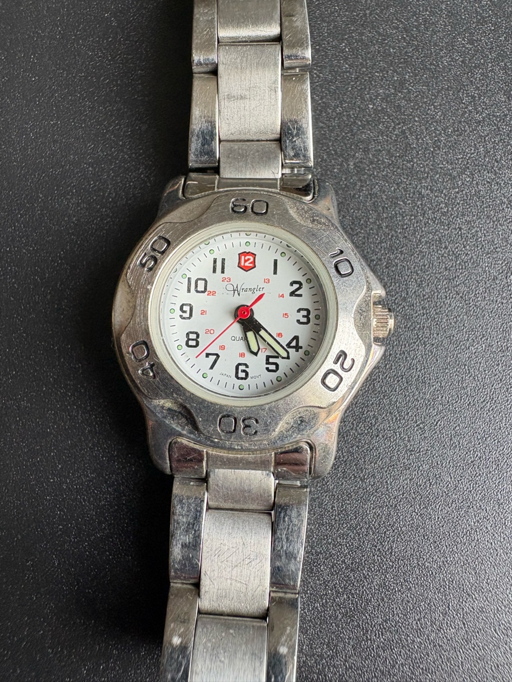 Wrangler Men’s Silver Watch measurements shown non running
